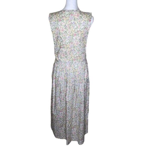 Vintage 90s Saks Fifth Avenue Real Clothes Pinafore Maxi Dress Womens S White Fl - Picture 3 of 6